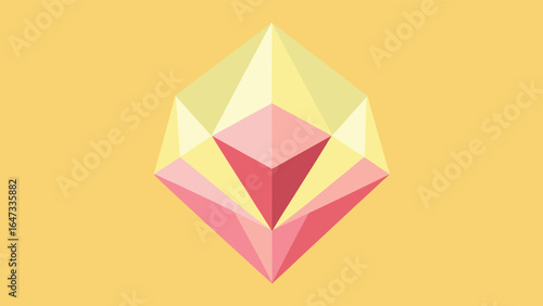 Geometric Crystal Gemstone Icon with Pastel Colors on Yellow Background symbol