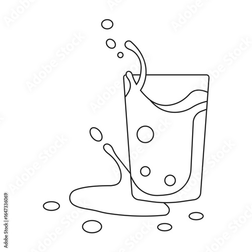 Milk in a glass vector line art.