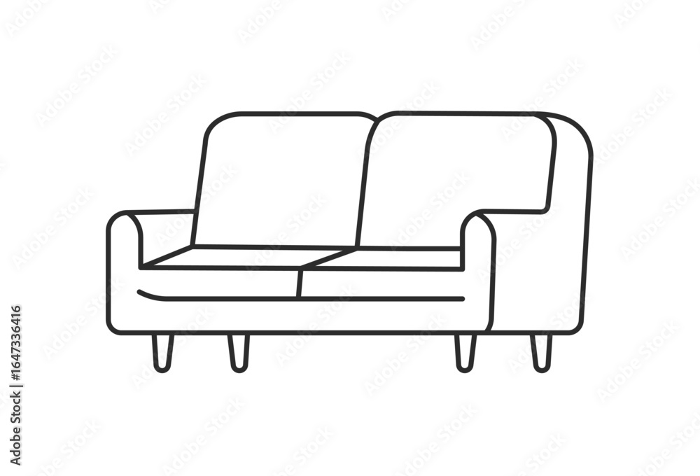 Armchair and table with vase with plant. Scandinavian stylish furniture in simple Linear style. Interior design with modern living room in black line sketch on white background, vector illustration. Armchair and table with vase with plant. Scandinavian stylish furniture in simple Linear style. Interior design with modern living room in black line sketch on white background, vector illustration.
