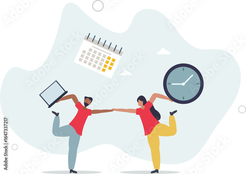 Characters planning work tasks,making schedule using calendar. Business and organization concept.human life.