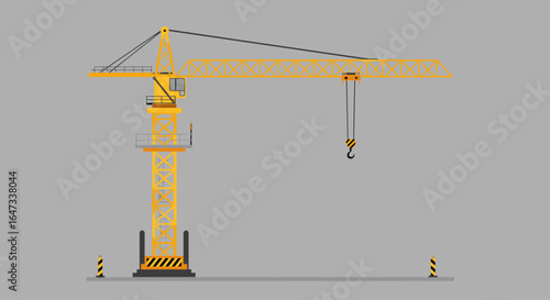 Flat style yellow construction crane on grey background