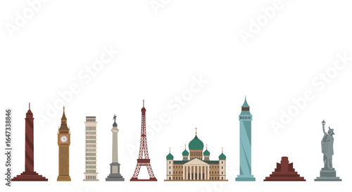 Iconic world monuments in flat design: global landmarks collection