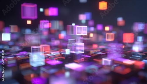 抽象的な幾何学的形状とネオンカラーのテクノロジー背景