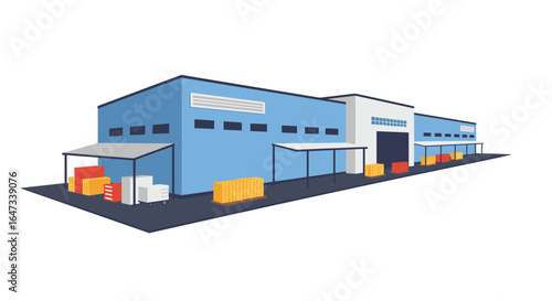 Modern industrial warehouse with storage containers in minimalist style