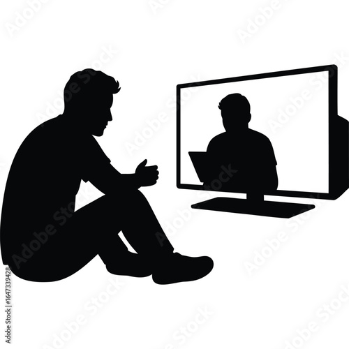 Man Watching Online Video Conference Silhouette