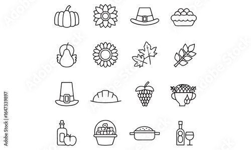 Thanksgiving and Autumn Festival Clipart Set Turkey, Pumpkin, Pilgrim Hat, Corn, Leaves, and Harvest Food Icons