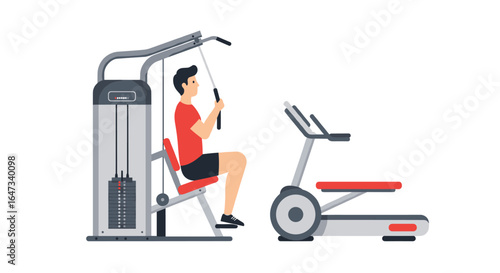 Modern gym equipment concept with treadmill and multigym in flat design