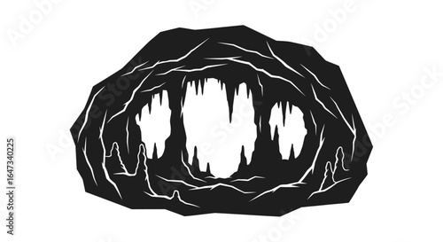 mysterious cave entrance black and white silhouette for adventure exploration and fantasy designs