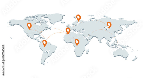 Global flight network map with 3d airplane and location pins