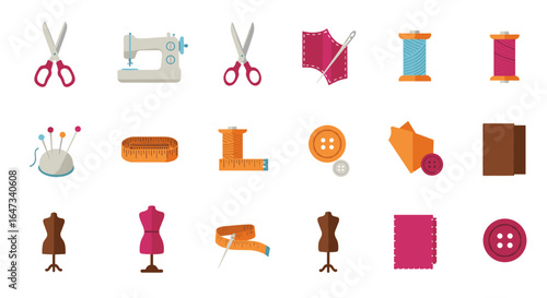 Sewing essentials collection featuring tools and accessories in flat design