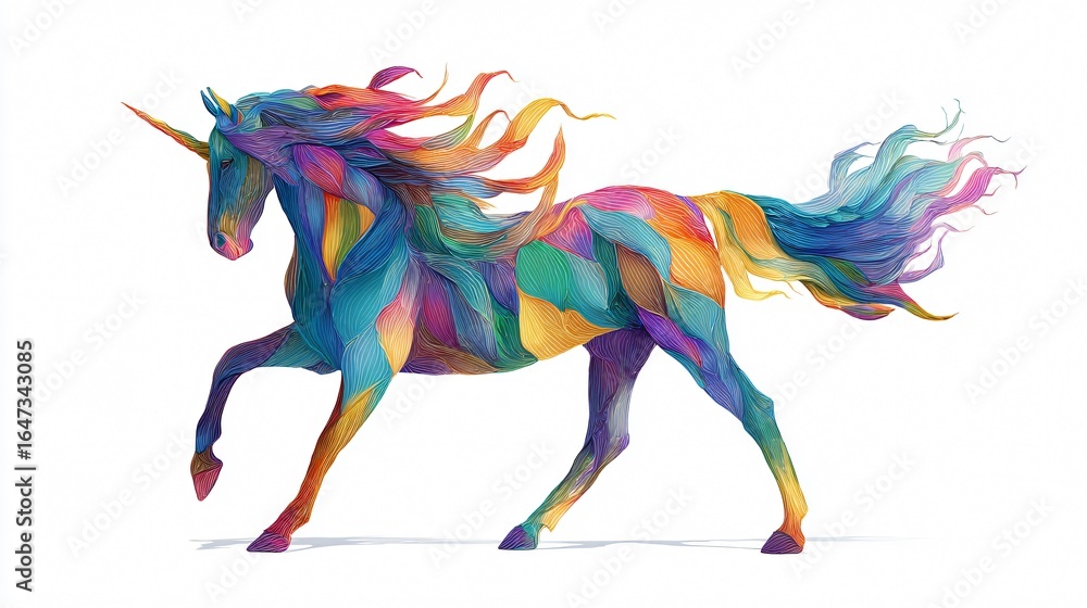 Obraz premium Vibrant Color Unicorn Isolated on White Background - Professional Fantasy Imagery