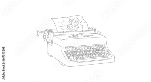 overcoming writers block a vintage typewriter and the quest for the perfect draft representing creativity challenges and the rewriting process in a minimalist line art style