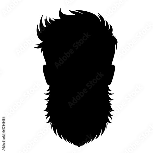 Man silhouette with beard and stylish hair on white background  