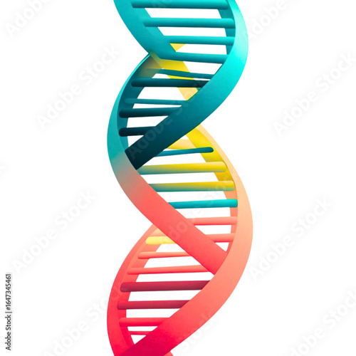 A vibrant colorful and abstract representation of a dna double helix structure with a gradient of teal to pink hues