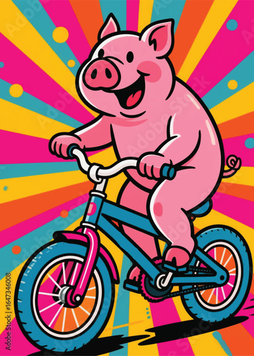 funny pig cycling Illustrator Artwork design template poster