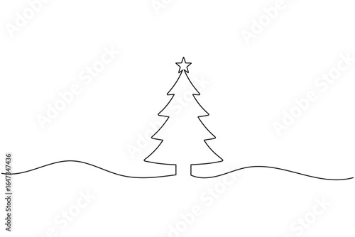 Christmas tree continuous one line drawing minimalist style on clean white background