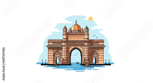 Vector illustration of the famous arch monument in Mumbai, an iconic Indian landmark and travel destination