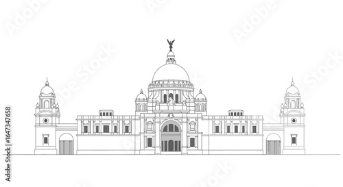Vector illustration of the Victoria Memorial, a historic landmark in Kolkata, India.