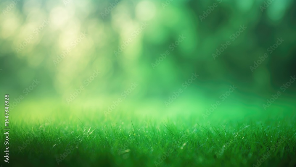 Fototapeta premium Lush green grass with a blurred green natural background.