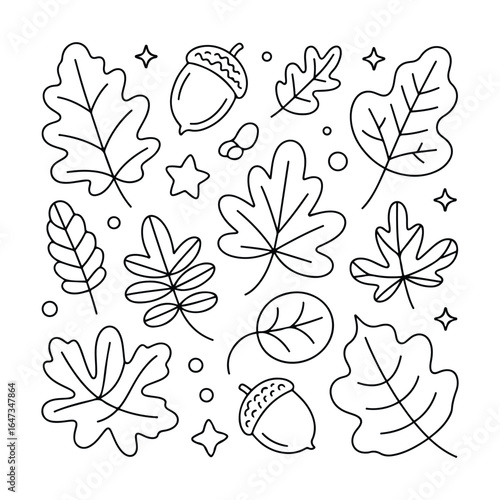 Autumn Leaves Coloring Page for Fall Fun: Cute & Cozy Coloring Book for Relaxation and Creativity. Easy, line art vector illustration, Coloring Pages for Kids & Adults