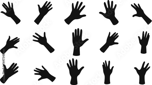 Silhouetted Hands in Varied Gestures: An artful display of silhouetted hands, each one poised in a different gesture, set against a bright backdrop. a testament to communication and creative movement.