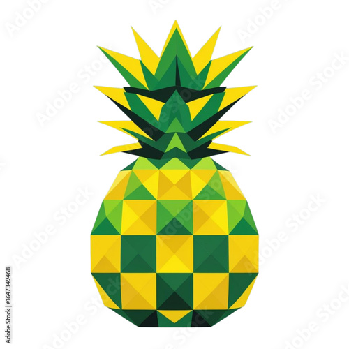 Geometric low poly pineapple with green and yellow checkered pattern and spiky crown