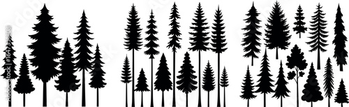 Christmas Tree Set – Black Vector Pictograms on White Background, Winter Holiday Symbols