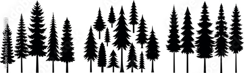 Christmas Tree Set – Black Vector Pictograms on White Background, Winter Holiday Symbols
