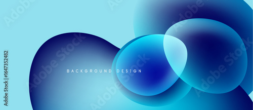 Abstract blue shapes overlap, creating dynamic gradient effect. Light skyblue background complements vibrant design elements.