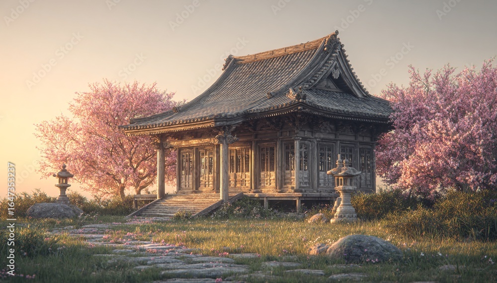 Fototapeta premium 桜の咲く伝統的な日本の寺院