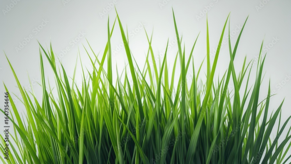 Obraz premium Tall green grass with blades reaching upward, vibrant and fresh, against a plain background.