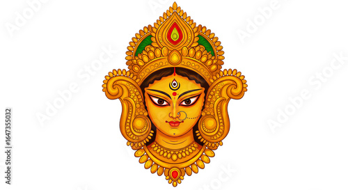 Hindu Goddess Durga Depicted Seated on a Tiger in Traditional Artwork