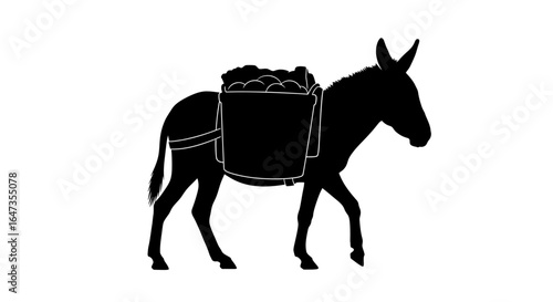 strong donkey silhouette carrying a heavy load illustrating perseverance burden and the strength of hard work for business success and project management concepts