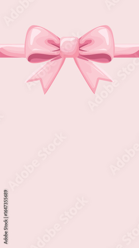 Vertical vector template with pink bow and ribbon on pastel background. Free space for text, perfect for greeting cards, invitations, gift packaging, and festive designs.