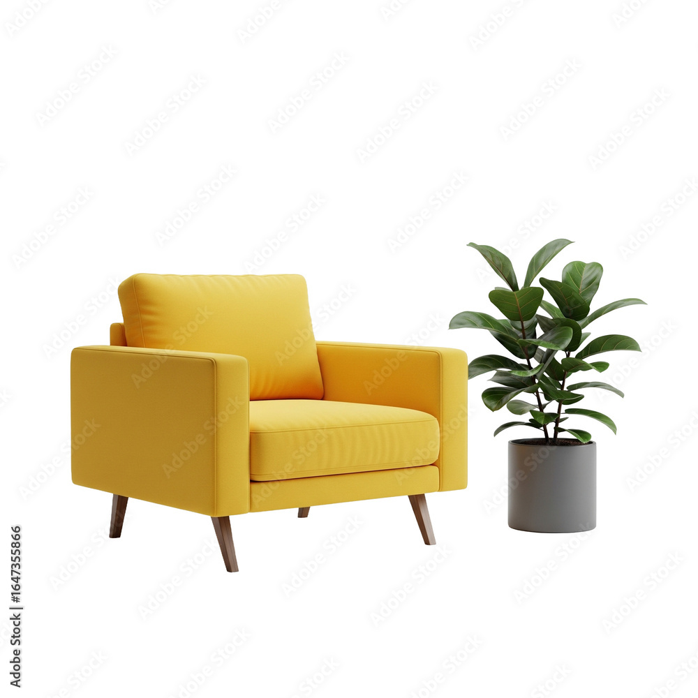 Fototapeta premium Gelber Sessel, transparenter Hintergrund, PNG