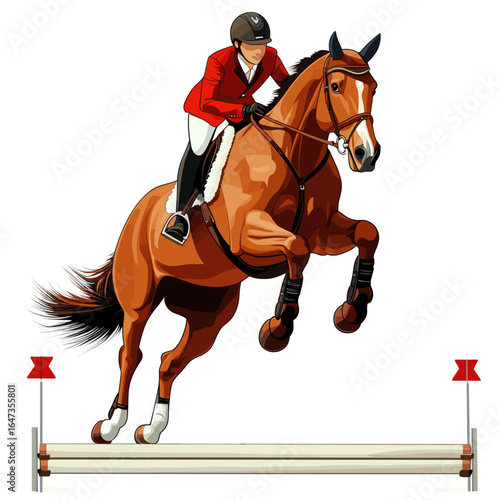 Jumping Show Jumper with Horse Over Fence
