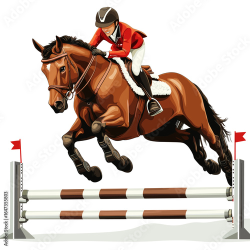 Jumping Show Jumper with Horse Over Fence