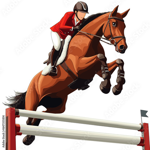 Jumping Show Jumper with Horse Over Fence