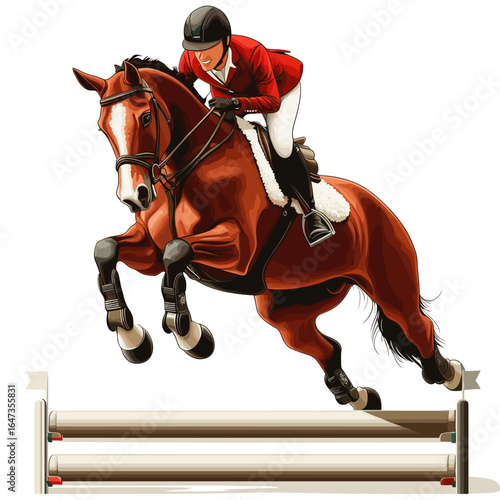 Jumping Show Jumper with Horse Over Fence
