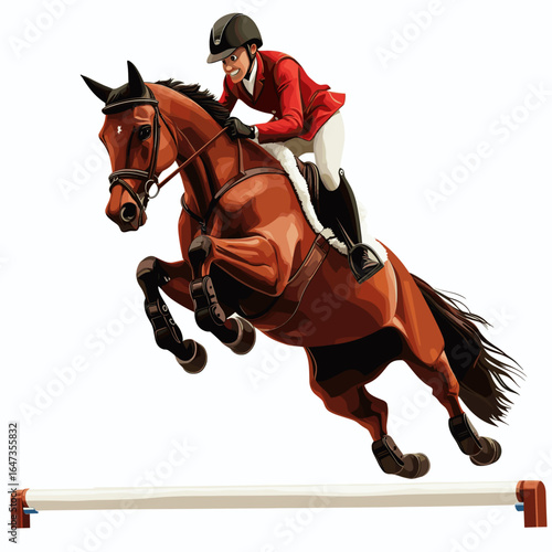 Jumping Show Jumper with Horse Over Fence