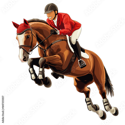 Jumping Show Jumper with Horse Over Fence