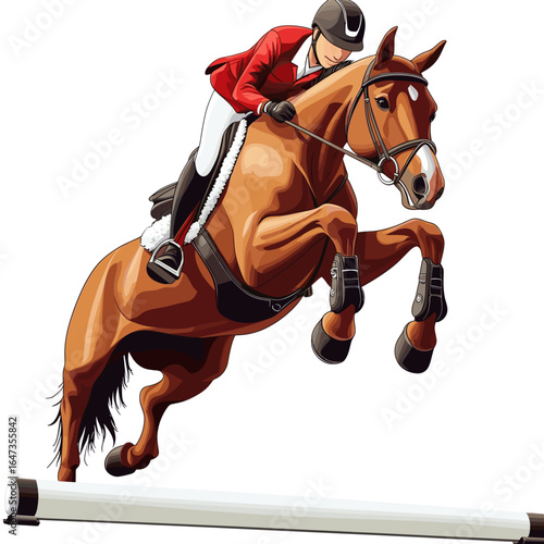 Jumping Show Jumper with Horse Over Fence