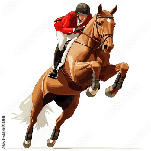 Jumping Show Jumper with Horse Over Fence