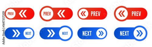 Previous and next navigation button icons with arrows for web page navigation, user interface (UI) control elements, and user interface design elements. Design illustration.