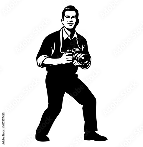 Minimal Flat Vector Professional Male Photographer in Business Casual Attire