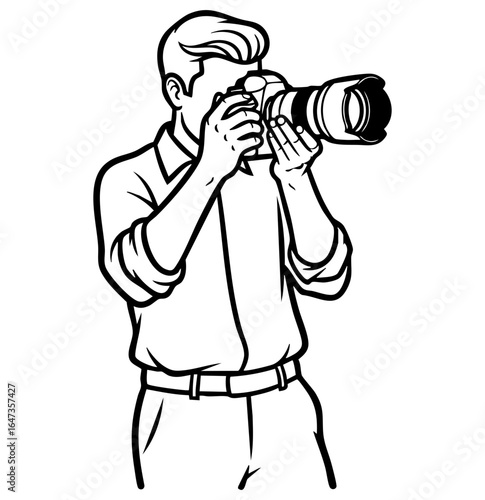 Minimal Flat Vector Professional Male Photographer in Business Casual Attire
