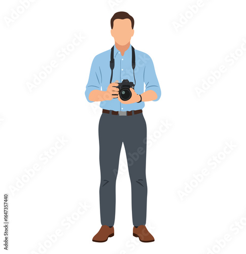 Minimal Flat Vector Professional Male Photographer in Business Casual Attire