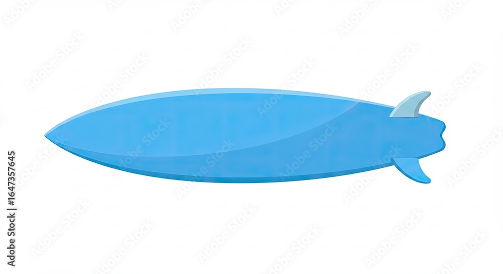 Fototapeta premium Light Blue Surfboard with Fins on White Background, Simple Graphic