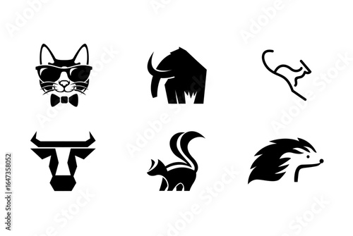 Animal Head Silhouette Icons Set
