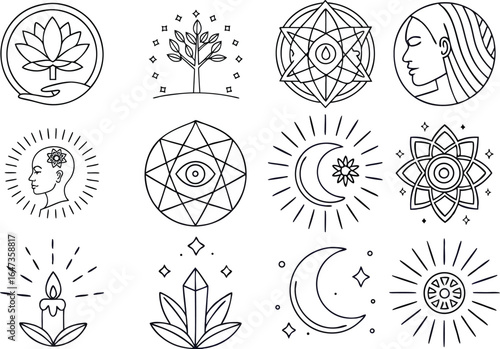 Wallpaper Mural Spiritual, Inner Growth line icon set Torontodigital.ca